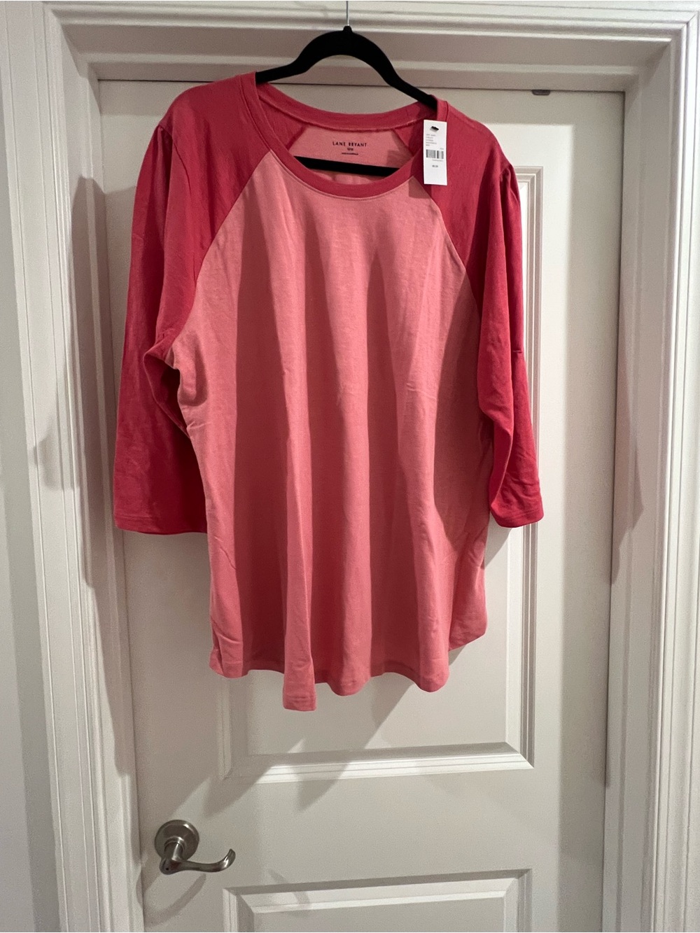 Lane Bryant Womens Two-Tone Pink Raglan Sleeve Shirt